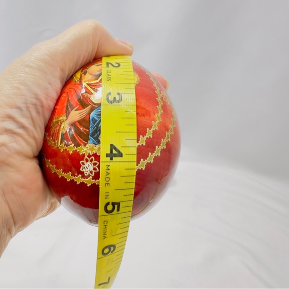 Russian Orthodox Religious Icon Red Gold Tone Decorative Egg Madonna and Child - Picture 15 of 16